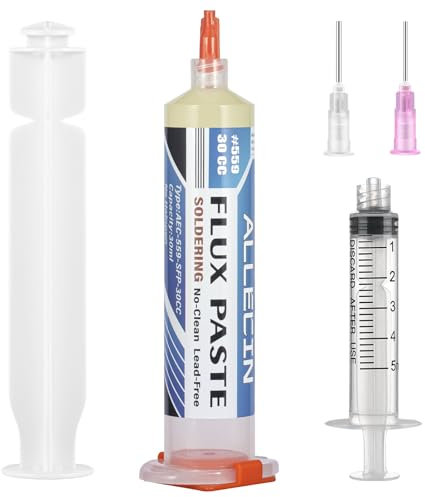 ALLECIN Flussmittel Löten No Clean Lötflussmittel 30mL Bleifrei Soldering Flux Paste 30CC Keine Reinigung Lötflussmittelpaste AEC-559-SFP-30CC mit Schubstangenspritze für SMD PCB BGA (1 Stück)
