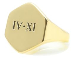 ANEMONE JEWELRY Personalisierter Goldring mit Römischen Zahlen – Ring mit Gravierten Initialen – Personalisierter Gold-Siegelring – Unisex-Ring