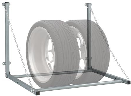 Relaxdays Reifenregal Wandmontage, für 4 Reifen, Teleskop Reifenhalter Wandhalterung, bis 90kg, klappbar, Stahl, grau