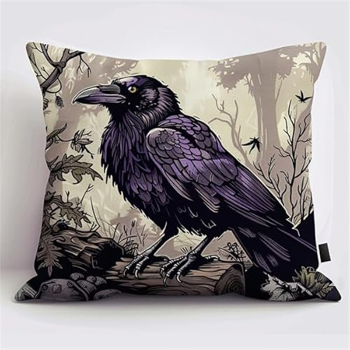 kitphoenix Knüpfkissen Set Krähe Latch Hook Kissen Kit für Kinder oder Anfänger Erwachsene zum Selber Knüpfen, DIY Knüpfteppich Knüpfpackung, Knüpfhaken Set 43 x 43 cm