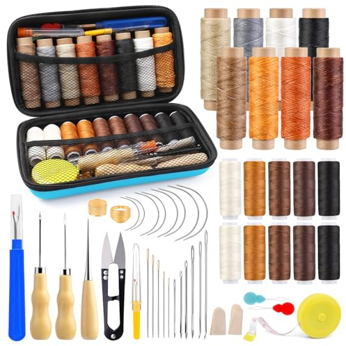 Morfen Upholstery Repair Kit, 71 Pcs Leather Sewing Kit, Leather Repair Kit with Upholstery Thread, 3 Sewing Awl, Hand Sewing Stitching Needles, Leather Stitching Kit for Carseat Sofa Craft DIY