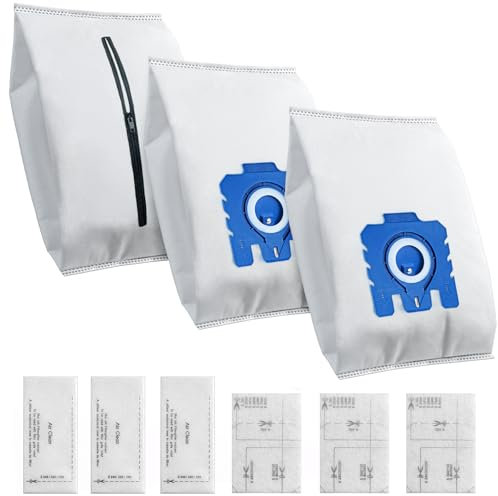 Reusable Vacuum Bag compatible with Miele GN Complete C2 C3 Classic C1/ S400i/ S600/ S800/ S2/ S5/ S8 Canister Vacuum Cleaner, 3 Dust Bag, 3 Motor Protection Filters and 3 Eexhaust Filters