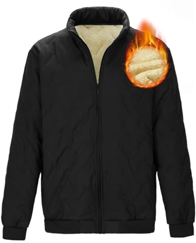 AOTORR Mens Padded Jacket Full Zip Fleece Coat Winter Warm Jackets for Men with Zip Pockets Black XL