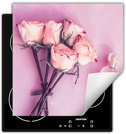 TMK ArtDeko Herdabdeckplatte Einteilig Ceranfeld Abdeckplatte für Induktionsschutz Ceranfeldabdeckung Vinyl Herdabdeckplatten 50x52 cm - Rosen Blumen