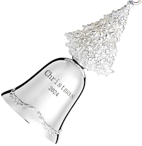 Klikel Weihnachtsglocke Ornament 2024 – Silberglocke Weihnachtsbaumschmuck 2024 – Weihnachtsglocke 2024 Ornament – Glocke Ornament für Weihnachtsbaum – Silberne Glocke Gravur Weihnachten 2024-3rd