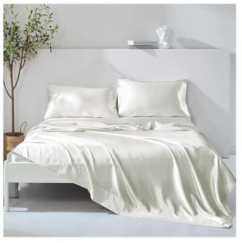 Satin-Bettlaken, Seidenbettwäsche, Satin-Bettlaken-Einzelset, 3-teiliges schwarzes Satin-Bettlaken-Set, seidiges Satin-Bettlaken-Bettwäsche-Set mit 14 Zoll (36 cm) tiefer Tasche(Beige,Single (99x190+3