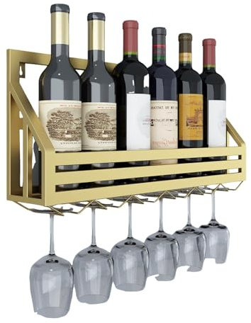 Weinglashalter wand, modernes Metall-Weinregal, Weinglas- und Flaschenaufbewahrungsbügel für Küche, Bar, Restaurant, 60x25cm(Gold)