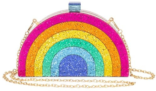 AURAMIYA Pailletten Umhängetasche Glitzer Regenbogen Bunt Damen Abendtasche Umhängetasche mit Kette Umhängetasche Halbrund Acryl Umhängetasche für Tanzpartys, Farbe:, Small