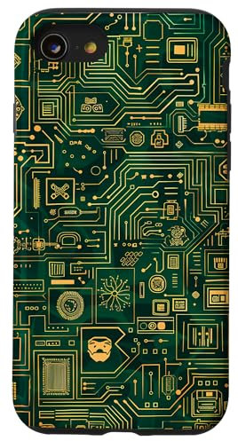 Coque pour iPhone SE (2020) / 7 / 8 Geeky Green Circuit Board Pattern - Unique Carte Mère Art