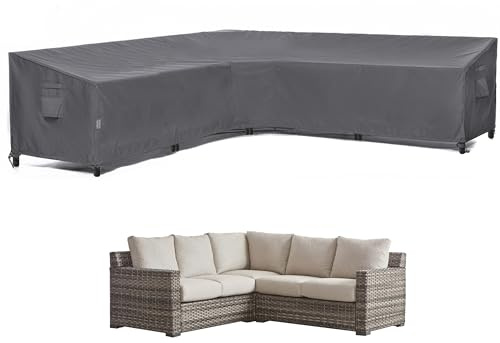 F&J Outdoors V-Shaped Corner Sofa Cover 246+246x85x58/79cm Waterproof 600D | Patio furniture covers Ripstop fabric with PU coating for L-shaped rattan sofa protects sofa from rain UV dust winter storage