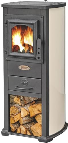 Berna Lux - Stufa a legna in ghisa e acciaio, 5.3 kW, colore Beige