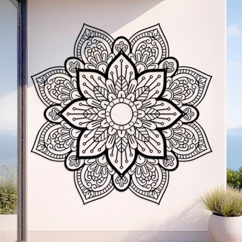 ruelen Mandala Wall Art Metall Blume Wanddekor 3D Blumen Kunst 30'' Schwarze Kunst Wanddekoration Modernes Bauernhaus Wand hängende Dekoration für Wohnzimmer, Bad, Schlafzimmer, Küche, Büro (Schwarz)