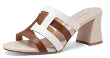 QUEEN HELENA Sabot Casual Mid-Heel Sandaler Dam ZM9682, Vit och brun, 36 EU