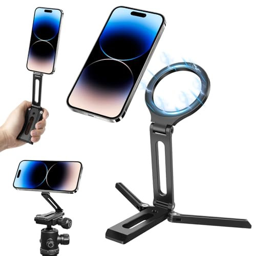 Suprbee Trípode magnético de bolsillo para teléfono: soporte magnético para teléfono, anillo plegable, mini trípode para teléfono móvil con Arca-Swiss, soporte para teléfono móvil, para iPhone 16/15