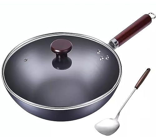 ASerZenith Padella Antiaderente, Padella per Saltare, Padella Antiaderente Non Rivestita, Vecchia Padella, Padella per Cucinare, Fornello A Gas Universale(Black-34cm)