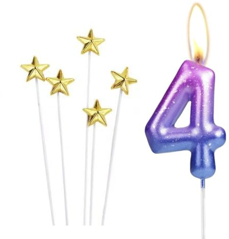 Candele di compleanno,Candeline Compleanno Numero 4,con 5 pezzi decorazioni per torte candele per torte di compleanno,per Ragazzi Ragazze Uomini Donne Festa,Anniversario di Nozze