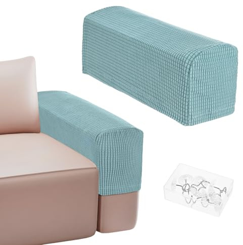 M METERXITY Couch Arm Covers, for 17.71 to 20 Length Stretch Sofa Armrest Covers Anti-Slip Armchair Slipcovers for Chairs/Couch/Recliner, Washable Furniture Armrest Protector[Light Blue]