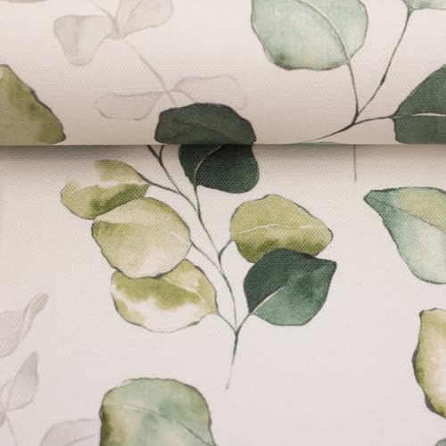 Dekostoff Canvas LINA Eukalyptus - Florale Designs - Eukalyptus – Öko-Tex Standard 100 – Made in Europe – Meterware ab 50 cm – robust & vielseitig (Eukalyptus, grün)