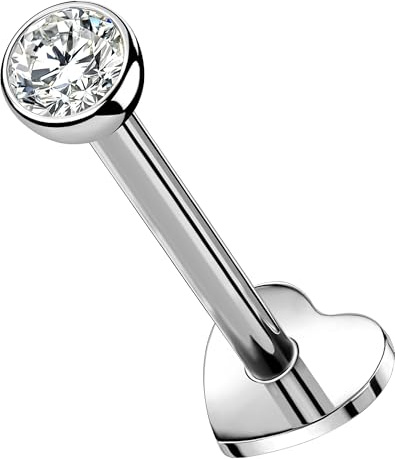 OUFER Body Piercing 18G/1.0MM Helix Piercing Jewellery Titanium Labret Earring Stud Clear CZ Lip Bar 5/6/8/10/12mm Nose Piercing Stud Flat Back Earrings