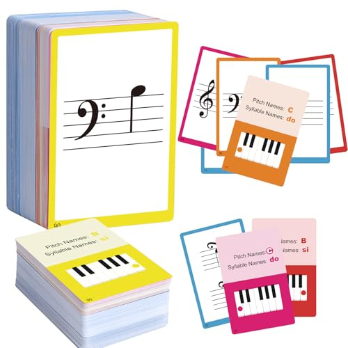 Musik-Flash-Karten, 104 Klavier-Flash-Karten - Grundlegende Musiksymbole, Notenlinien-Notation, Tonhöhen-/Silbenbezeichnungen, Tastaturposition, Bässe/Silben (Piano FlashCards)