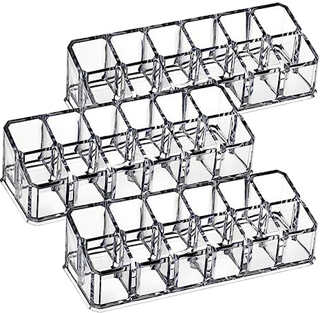 VICASKY Organizador de Labiales de Plástico 12 Compartimentos, Expositor de Maquillaje Elegante y Funcional para Escritorio, Pack de 3 Piezas para Optimizar Espacio