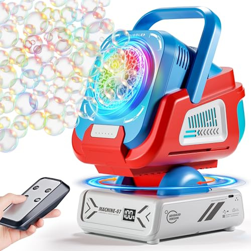 Belemar Upgraded Bubble Machine with Remote Control, Automatic Rotation & RGB Lights, Type-C Rechargeable Bubble Blower Maker for Kids, Weddings, Birthday Parties, Outdoor Activities