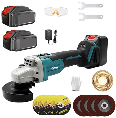 Meuleuse d'angle Sans Fil 125 mm, Disqueuse Sans Fil avec 2 x 5.0Ah Batteries, Disques à Tronçonner & Disques à Lamelles, Meuleuse d'angle pour Couper, Polir et Poncer