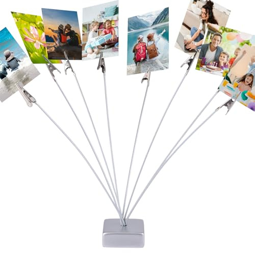 URROMA Foto-Baumhalter mit Clips, silberfarbenes Metall, Geschenkkarte, Postkarte, Bild, Memo, Geld, Schreibtischständer, Dekoration für Zuhause, Büro, Hochzeit, Party, 2 Stück