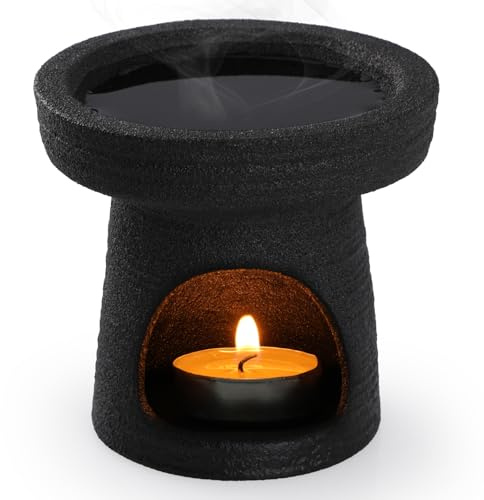 Bighan Duftlampe Teetassentyp Aromalampe Teelichthalter Duftlampe aus Keramik Aroma Diffuser - Gefrostet Schwarz