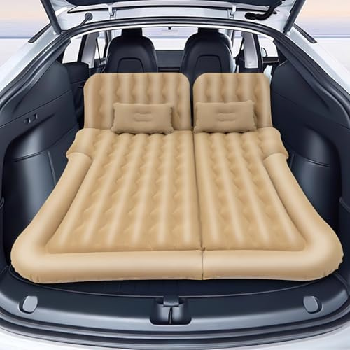 Auto Matratze, SUV Auto Luftmatratze mit Aufblaspumpe und 2 Kissen, Bewegliche Beflockung Dickere Luftbett, Car Aufblasbare Rückbank Matratze, Aufblasbare auto Bett für Reisen Camping Outdoor, Beige