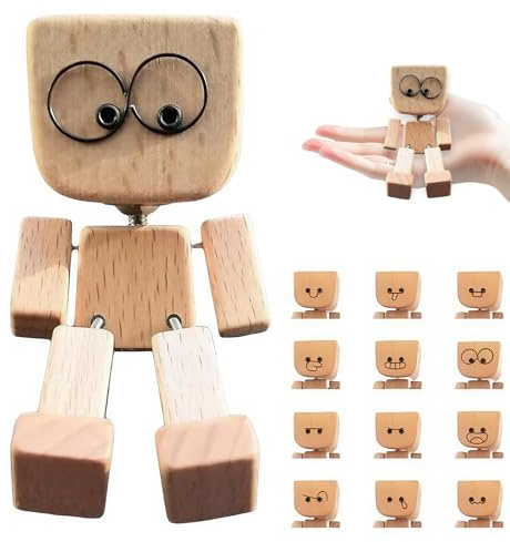lopituwe Söt bilinstrumentbräda dekorationer Liten vickande träfigur med magnetiska ansikten Handgjord actionfigur som bilprydnad