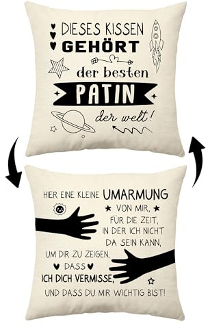 Aconesong Dieses Kissen Gehört der Besten Patin der Welt Lustige Kissenbezüge für Patentante Muttertagsgeschenk Weihnachts Geburtstagsgeschenk für Taufpatin Couchkissen Kissenhülle (Patin)