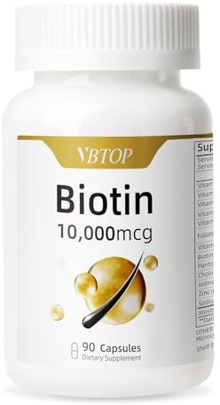 VBTOP Biotin 10000mcg Supplement with Vitamin A/C/D/E/B Complex, Non-GMO Gluten & Soy Free, Supports Hair Growth, Nail Strength & Skin Radiance, 90 Capsules for Women & Men