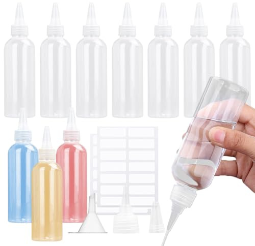 Aieino 10 Pack 100ml Squeeze Bottles with Nozzles, Caps, 2 Funnels & Labels