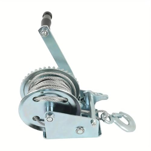 Cabrestante Manual, Heavy Duty Hand Winch 1600LBS Hand Winch with 10M Wire Rope, Non-Wear, with Self-Locking Hooks