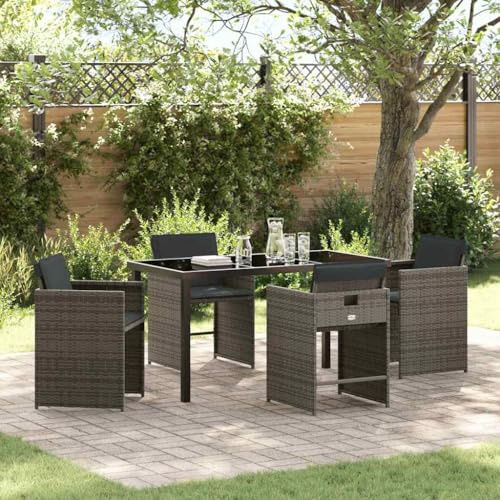 YuuSsea Garten Essgruppe 5-teilig, Grau Poly-Rattan, Robustes Outdoor Loungeset für Terrasse, Balkon, wetterfestes Wicker Patio Dining Set mit 4 Stühlen