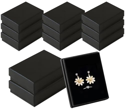 12 Stück Schmuck Geschenkbox, 9x7x3cm Schmuckschachtel Klein Rechteck Geschenkboxen Schwarz mit Deckel Schmuck Verpackung Box für Ringe Ohrringe Armbänder Ketten Geschenk Packungen