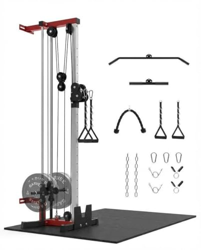 Multifunctional Wall Mount Cable Station: Dual Pulley Crossover Machine with 19 Positions, LAT Pulldown & Row Attachment, Home Gym Full Body Strength Equipment for Small Spaces