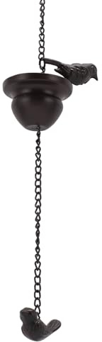 Luocute Cadena de Lluvia para Pájaros, Pájaros Decorativos en Tazas, Recogedor de Agua de Lluvia con Acabado de Bronce Antiguo para Jardín Al Aire Libre, Patio, Cadena de Hierro de 2,4
