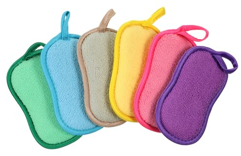 JJUNW 6 Stück Spülschwamm Waschbar Mikrofaser, 15×9×2cm Spülschwamm Groß Putzschwamm Zweiseitig Schwamm Wiederverwendbar fur Geschirr Küche Bad Glas