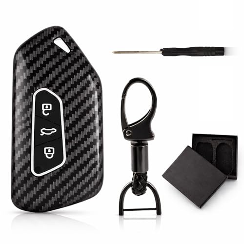 Alriedy Golf 8 Schlüssel Hülle für VW Schlüsselhülle für ID.3 ID.4 GTI GTE, Cupra Schlüsselanhänger & Autoschlüssel Hülle Seat Leon MK4 Skoda Octavia, 3-Tasten Carbon Design
