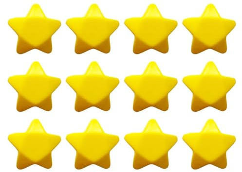 PU Stressbälle - 12 Stück Sternförmige Squeeze Bälle | Gelb Fester Anti Stress Spielzeug | Party Geschenk Kinder Erwachsene | Knetball Elastisch Entspannung Spaß Spielzeug