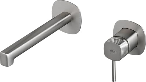 IMEX - Grifo Lavabo Empotrado Níquel Cepillado | Grifo de Lavabo Monomando Pared Mezclador Agua Fría y Caliente | Grifería en Latón con Cartucho Cerámico Ø35mm | Serie Firenze