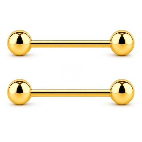 QZKJQDD Nipple Bars, Gold Nipple Piercing Jewellery, 6-45mm Tongue Bars, Titanium Nipple Bar 16G Nipple Piercing Jewellery Nipple Barbell for Women Men