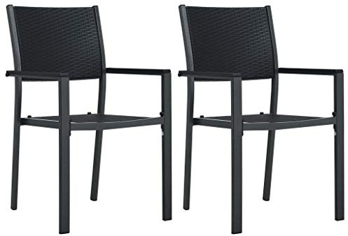 Générique 2 Stück Gartenstühle, Schwarz, Kunststoff, Rattanoptik, Terrassenstuhl für den Außenbereich, mit robustem Stahlrahmen, faltbar, leicht, für Terrasse, maximale Belastung 110 kg