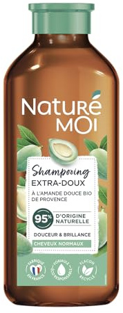 Naturé Moi - Shampooing Extra Doux - Soin des Cheveux poue le Normaux - Sans Sulfate - Amande Douce Bio - Douceur et Brillance - 95% d'Origine Naturelle - 250 ml - Fabriqué en France