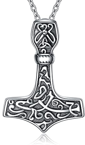 YAFEINI Thors Hammer Halskette 925 Sterling Silber Damen Nordische Wikinger Schmuck Thors Hammer Kette Schmuck Für Damen Herren