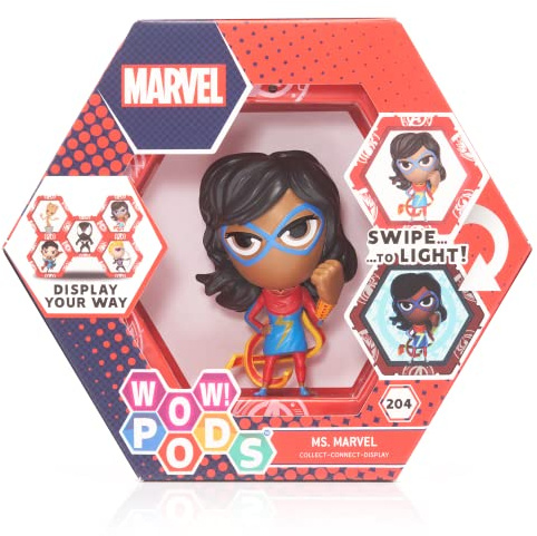 Wow! PODS Marvel Avengers Collection – Ms Marvel | Superhelden-beleuchtete Wackelkopf-Figur | Offizielles Marvel-Sammelspielzeug & Geschenke | Nummer 205 in Serie, grau