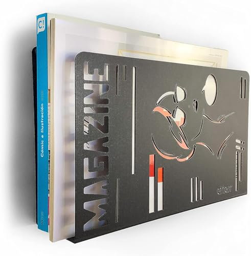 Etterr Porte-revues mural design en métal Inscription « Magazine » Noir