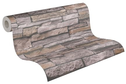A.S. Création Bricks & Stones 388133 Papier peint 3D aspect pierre Beige Marron - 10,05m x 0,53m - Fabriqué en Allemagne
